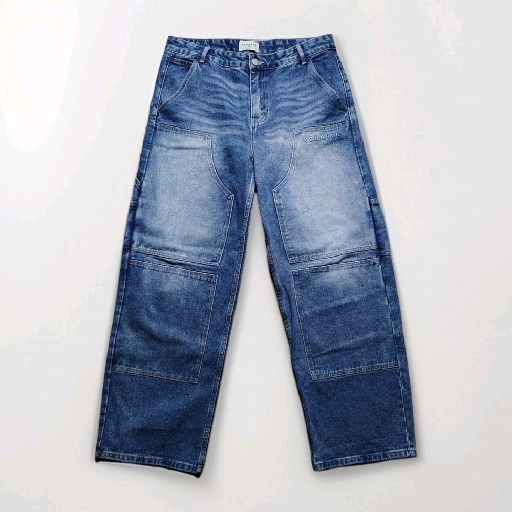 YoungLa Denim Double Knee Carpenter Baggy Work Jeans Mens Size Large 35x30